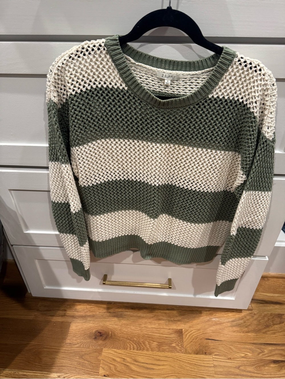 Z Supply Olive & Cream Open-Knit Stripe Crew Sweater